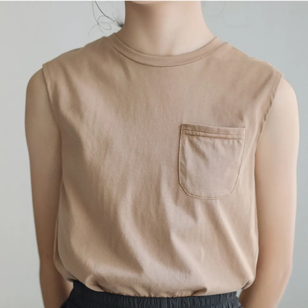 日系 口袋背心 短款裙裤 套装 Patched Pocket Sleeveless Tops & Tier Ruffle Skort