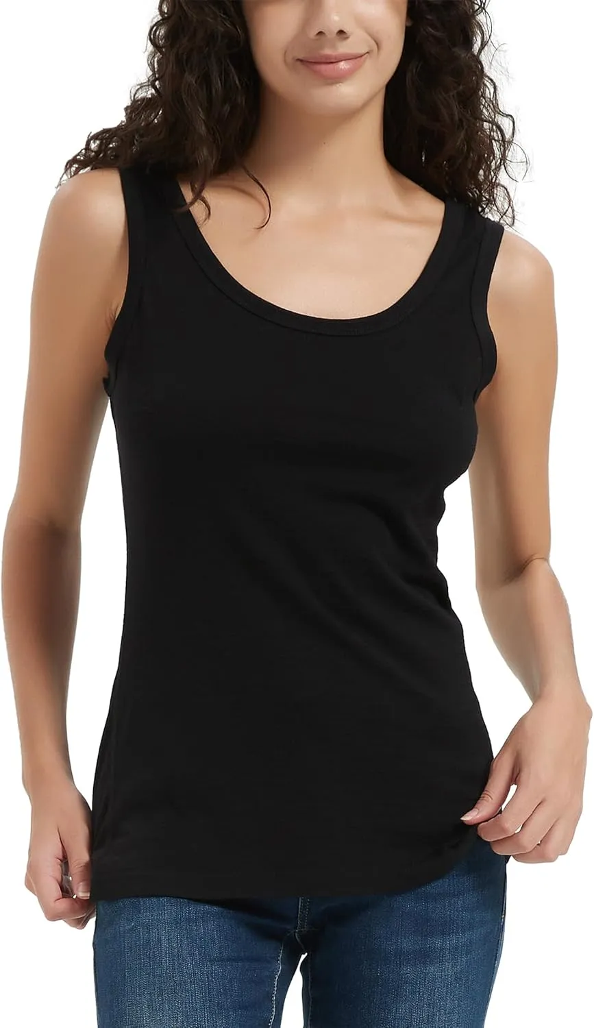 100% Merino Wool Tank Top for Women, Scoop Neck, Active Lightweight Breathable Undershirt, No-Odor Base Layer (US, Alpha, Medium, Regular, Regular, Black)