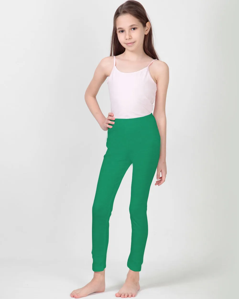 100% Organic Cotton High Waisted Ankle Length Leggings for Girls - Green