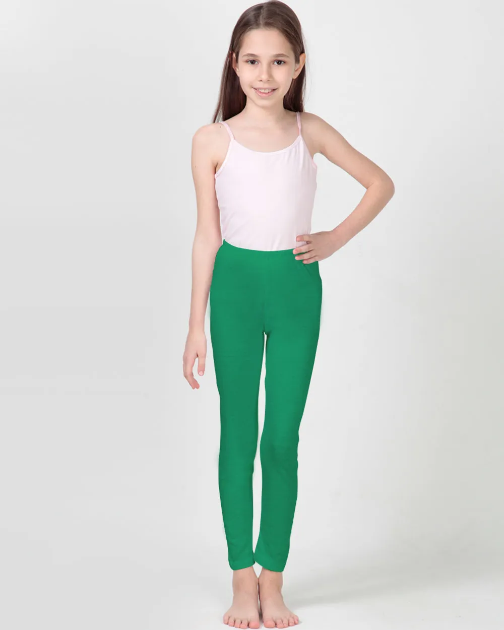 100% Organic Cotton High Waisted Ankle Length Leggings for Girls - Green