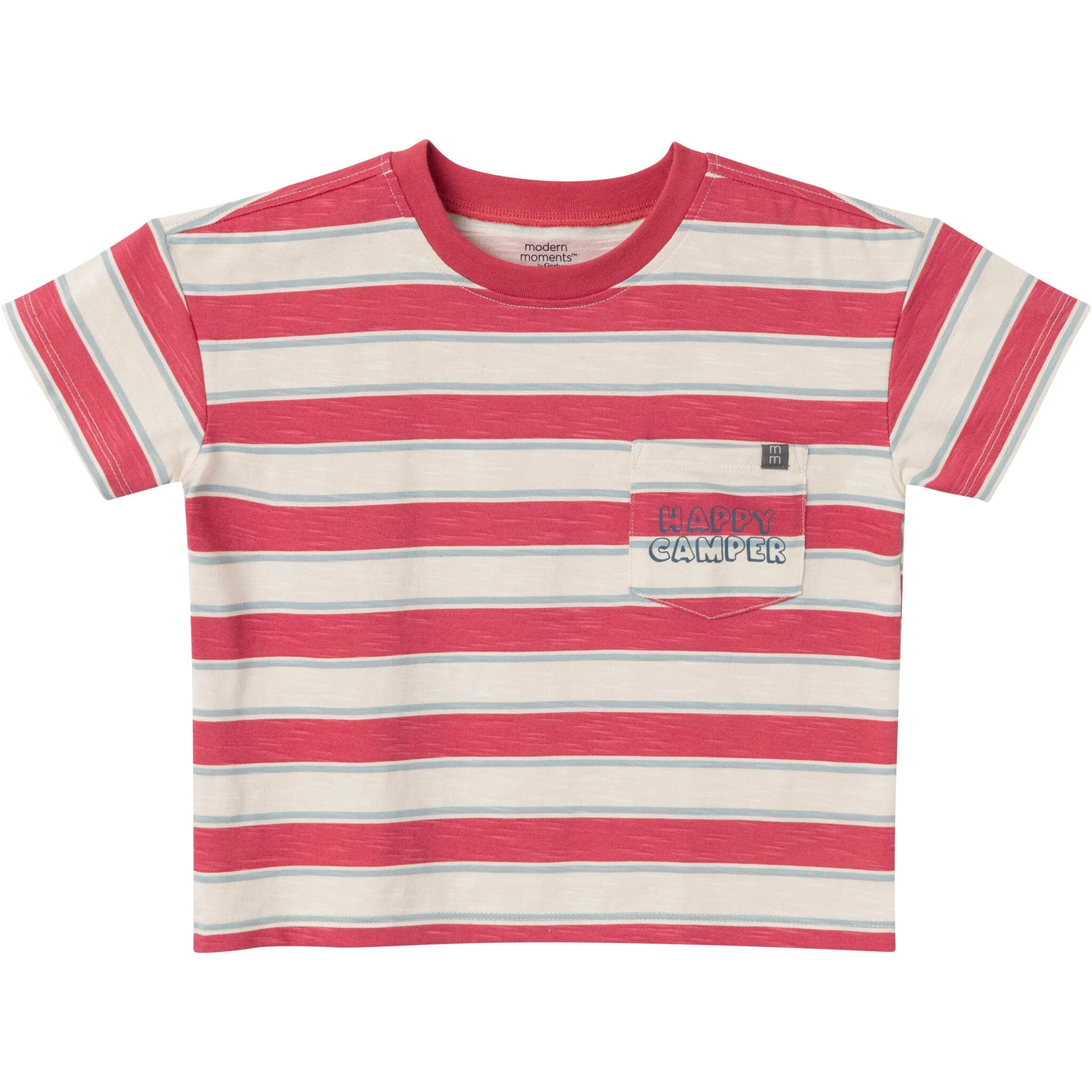 2-Piece Toddler Boys Red Coastal Stripe Top and Cargo Shorts Set