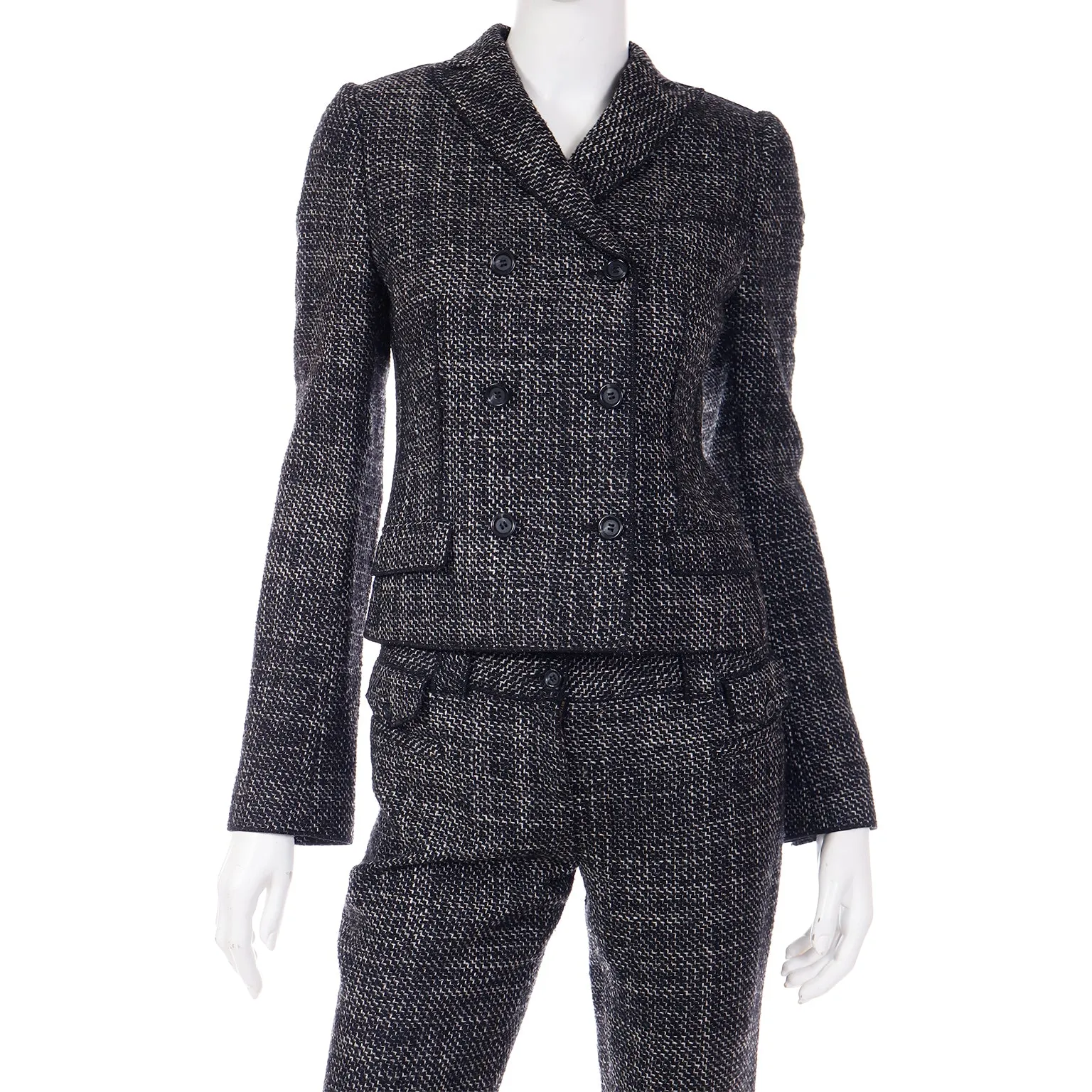 2000s Dolce & Gabbana 3 pc Black Tweed Jacket Vest & Trousers Suit