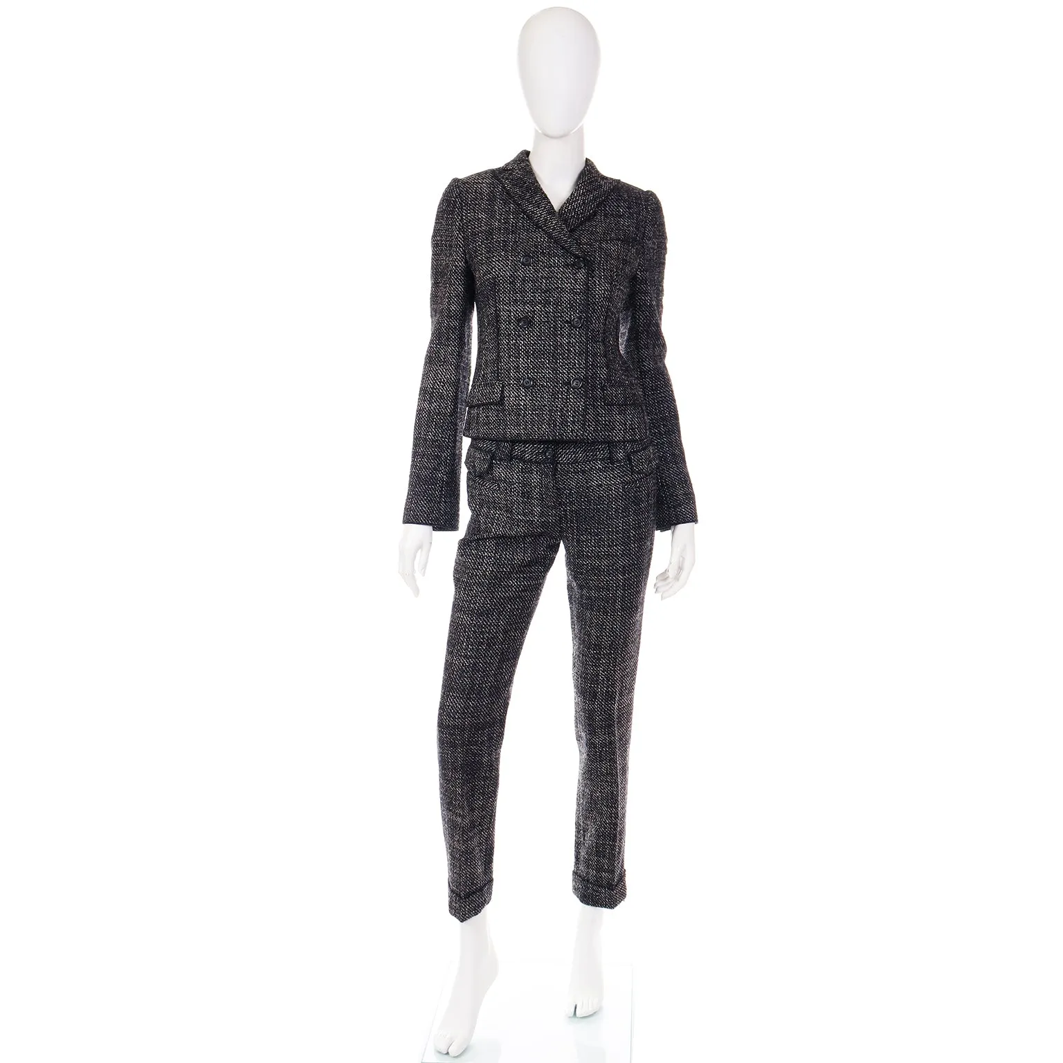 2000s Dolce & Gabbana 3 pc Black Tweed Jacket Vest & Trousers Suit