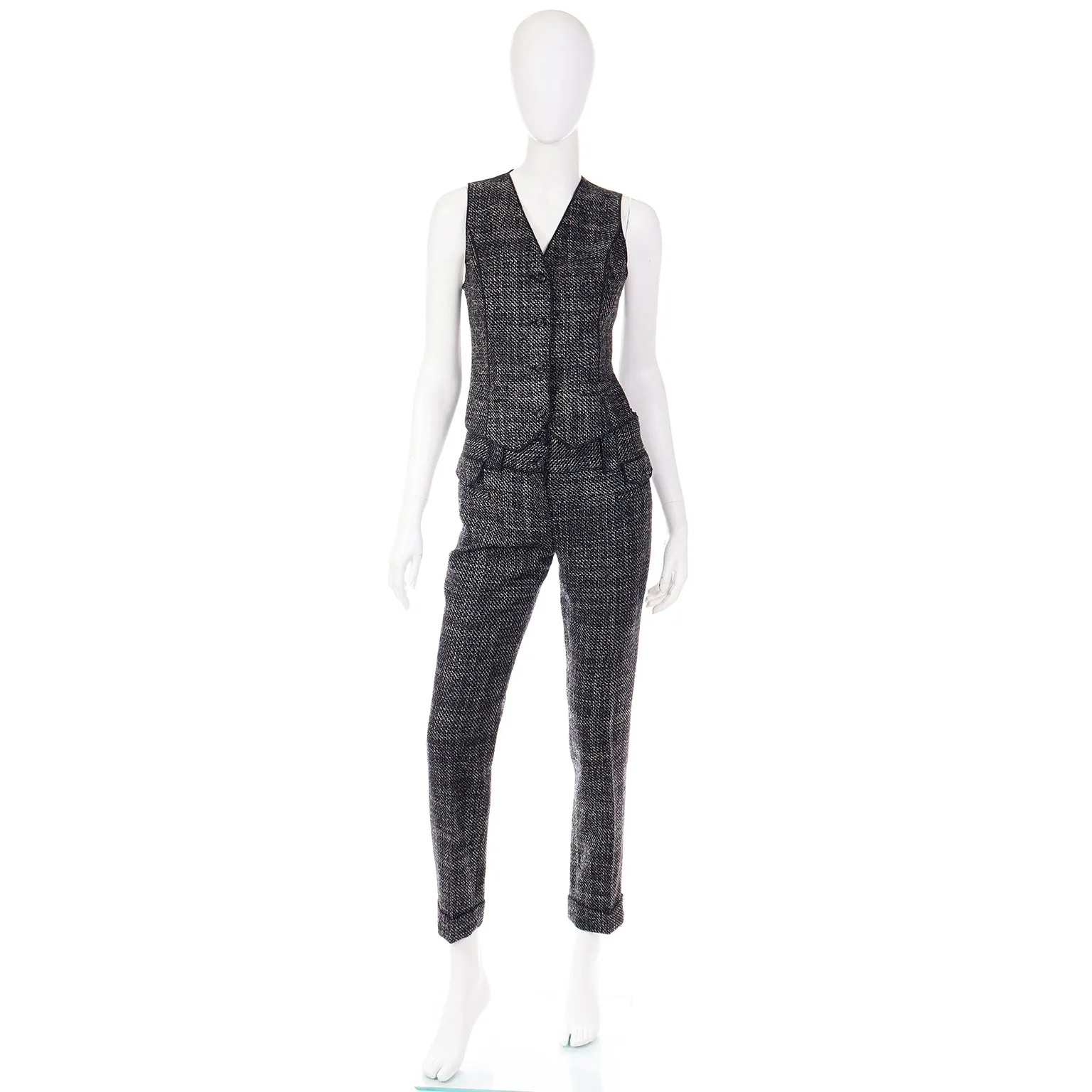 2000s Dolce & Gabbana 3 pc Black Tweed Jacket Vest & Trousers Suit