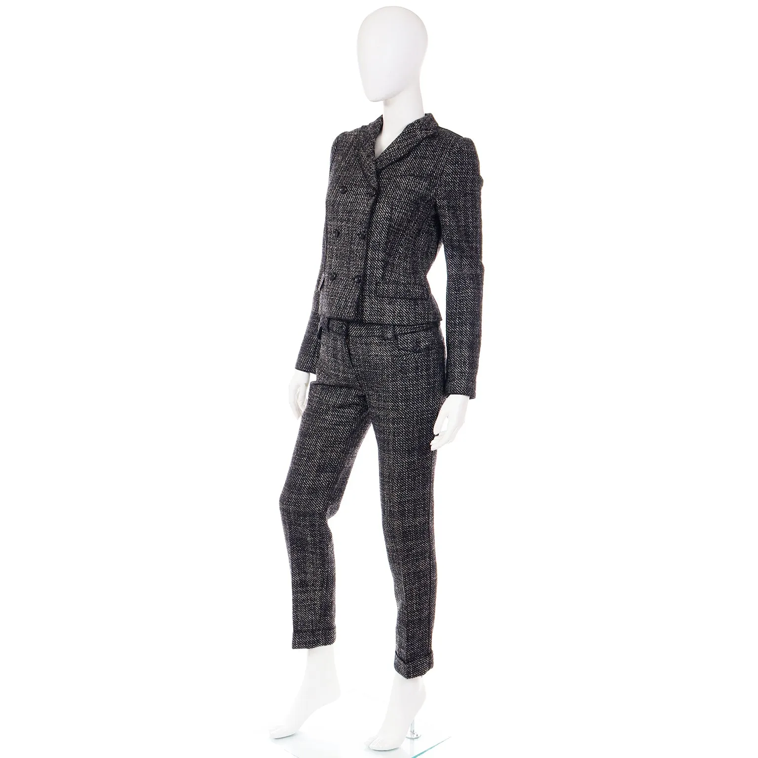 2000s Dolce & Gabbana 3 pc Black Tweed Jacket Vest & Trousers Suit