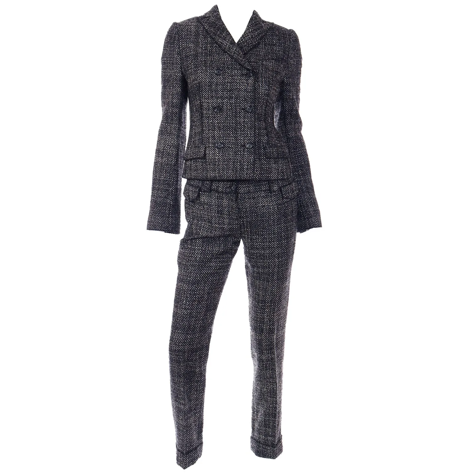 2000s Dolce & Gabbana 3 pc Black Tweed Jacket Vest & Trousers Suit