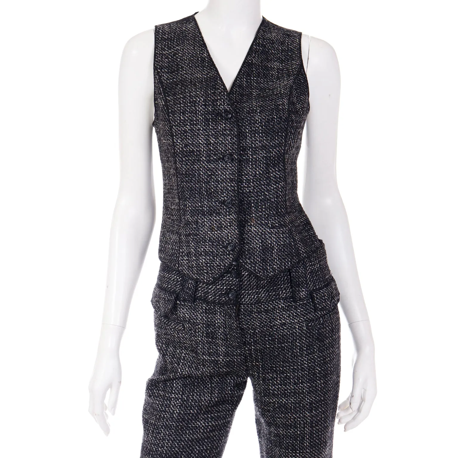 2000s Dolce & Gabbana 3 pc Black Tweed Jacket Vest & Trousers Suit