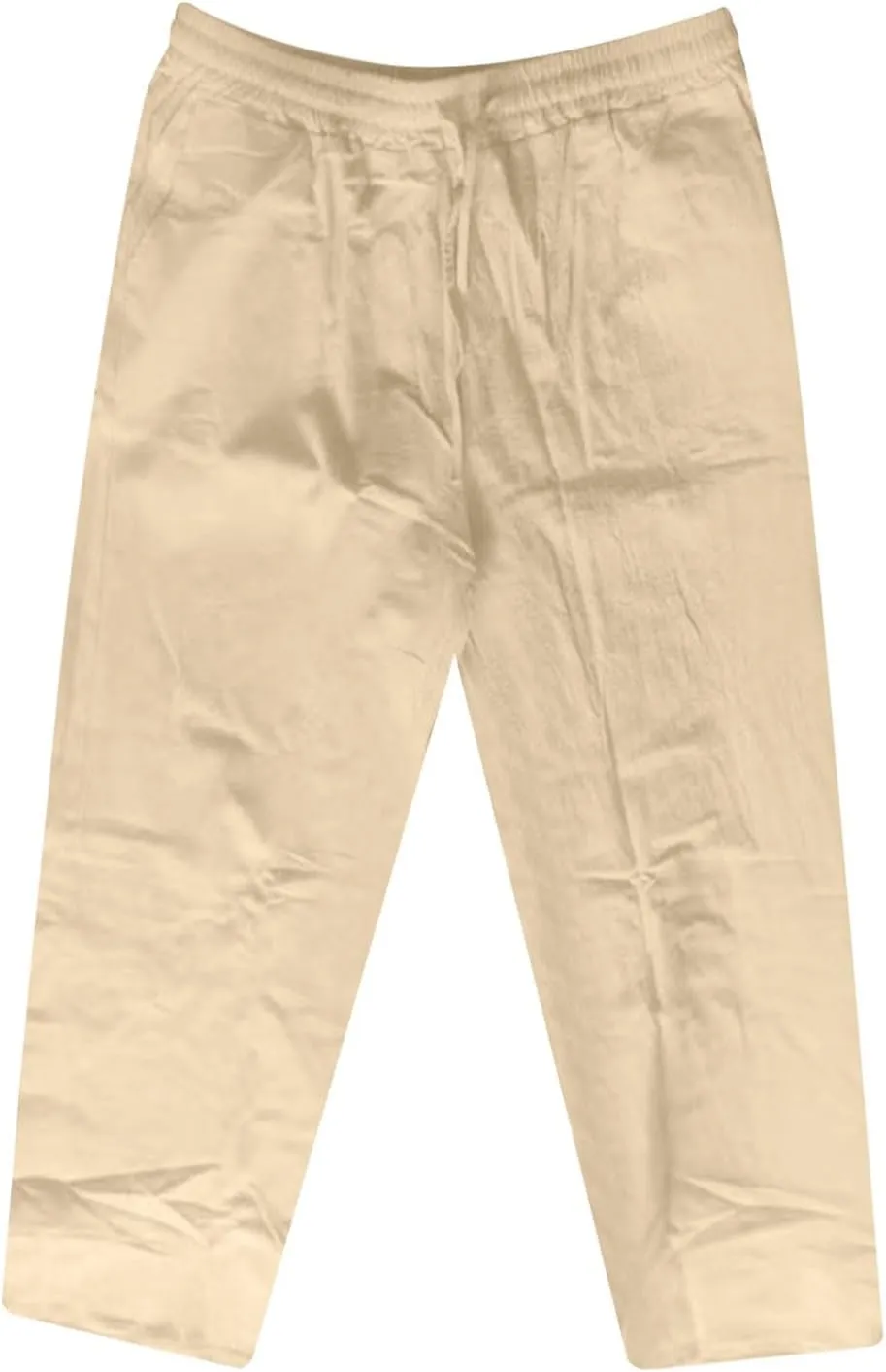 2025 Men's Cotton Linen Pants Elastic Waist Casual Solid Color Drawstring Straight Pants