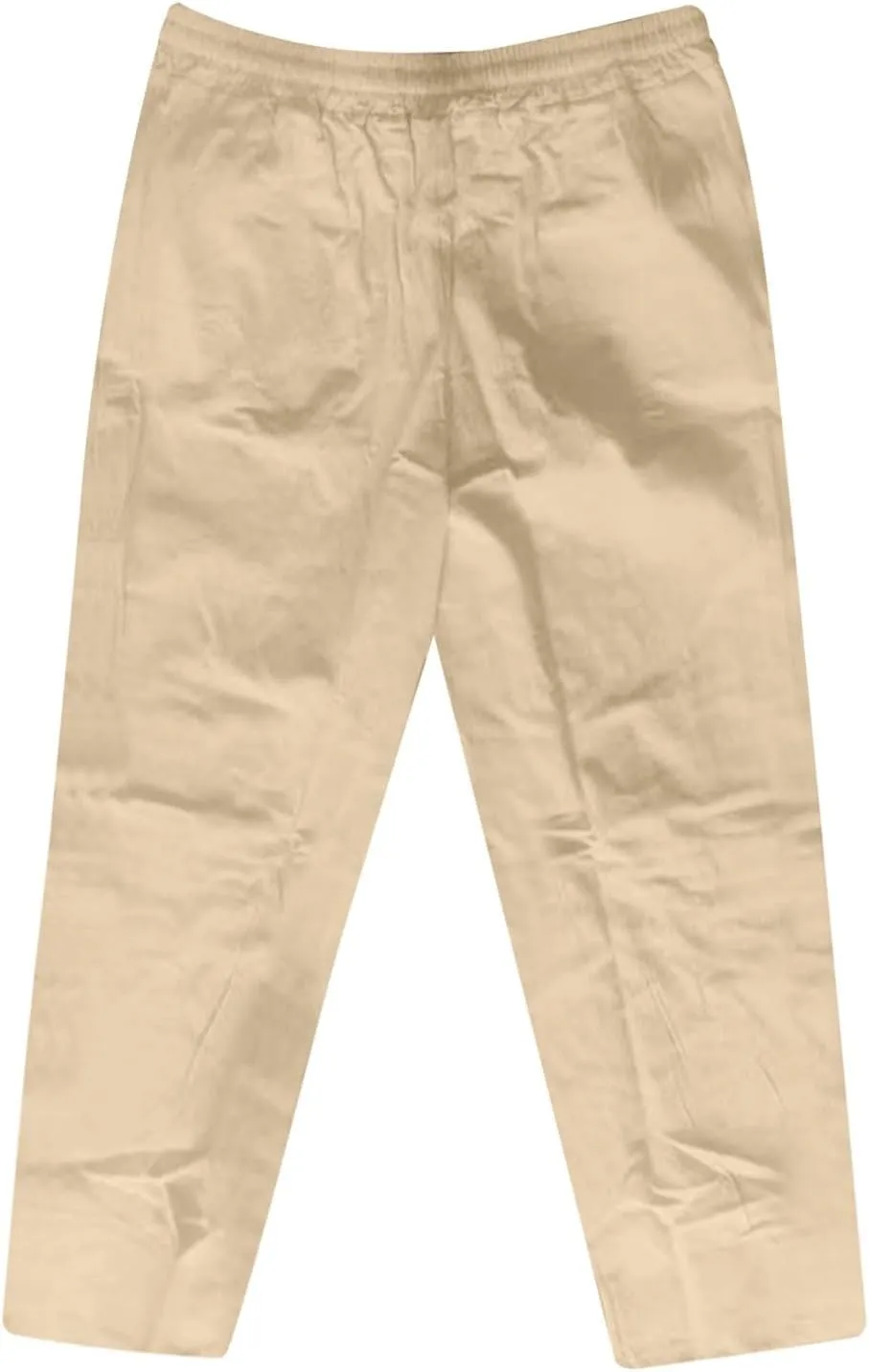 2025 Men's Cotton Linen Pants Elastic Waist Casual Solid Color Drawstring Straight Pants