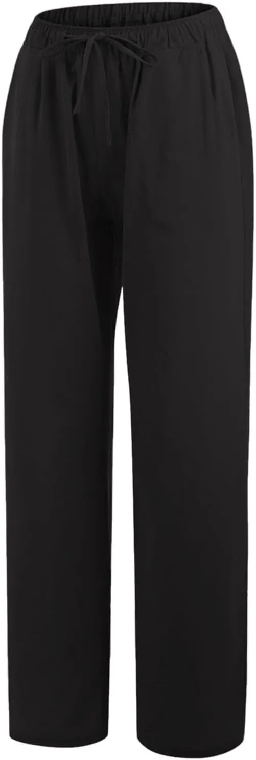 2025 Summer Womens Cotton Linen Pants Casual Drawstring High Elastic Wide Leg Soft Loose Fit Trousers with Pockets