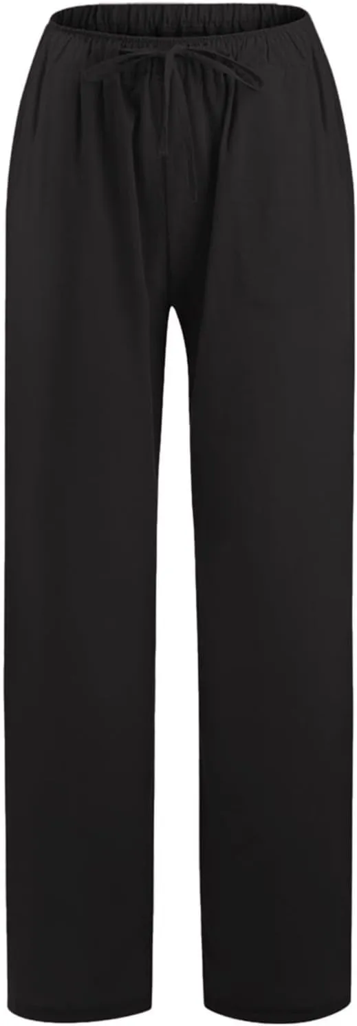 2025 Summer Womens Cotton Linen Pants Casual Drawstring High Elastic Wide Leg Soft Loose Fit Trousers with Pockets