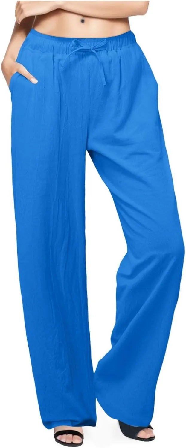 2025 Summer Womens Cotton Linen Pants Casual Drawstring High Elastic Wide Leg Soft Loose Fit Trousers with Pockets