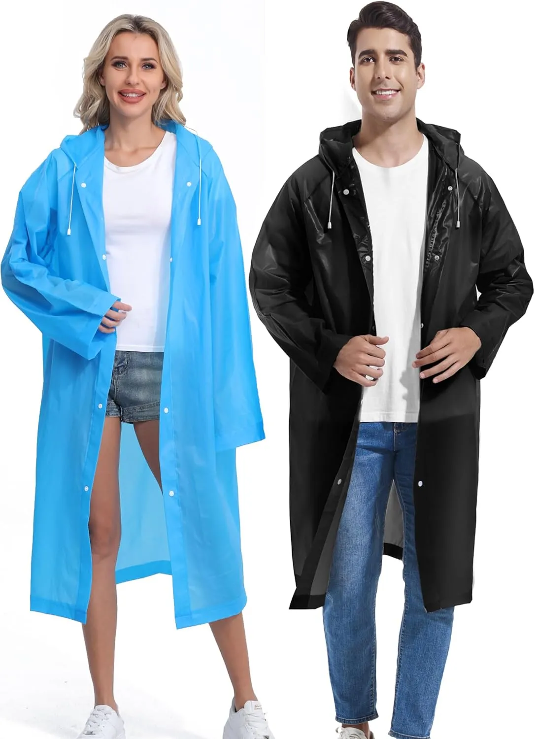 2PCS Borogo Rain Coats for Adults - Reusable Rain Jackets for Men & Women