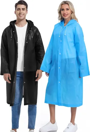 2PCS Borogo Rain Coats for Adults - Reusable Rain Jackets for Men & Women