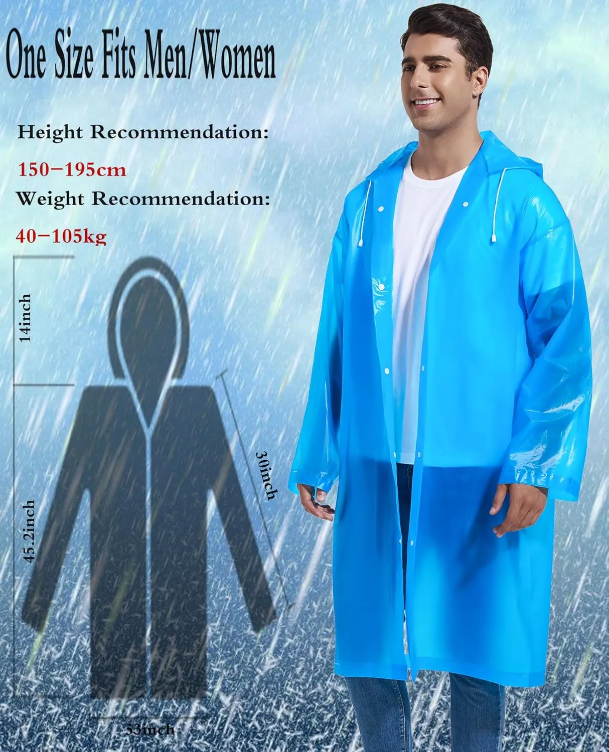 2PCS Borogo Rain Coats for Adults - Reusable Rain Jackets for Men & Women