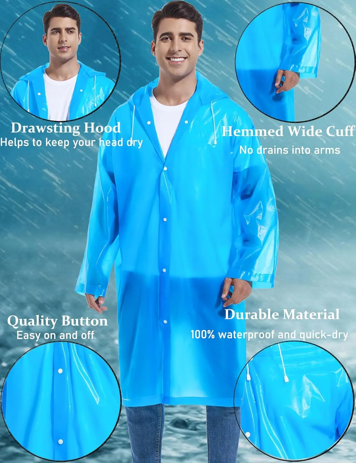 2PCS Borogo Rain Coats for Adults - Reusable Rain Jackets for Men & Women