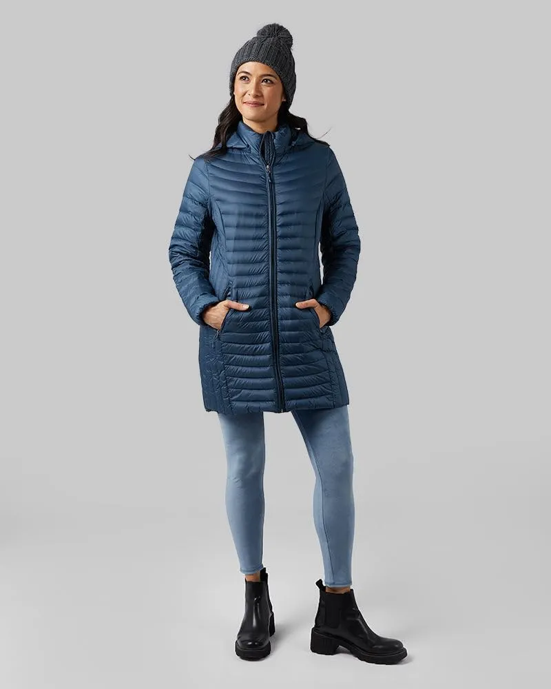 32 Degrees Women's 3/4 Ultra-Light Down Jacket| Slim Fit | Detachable Hood | Water Repellant