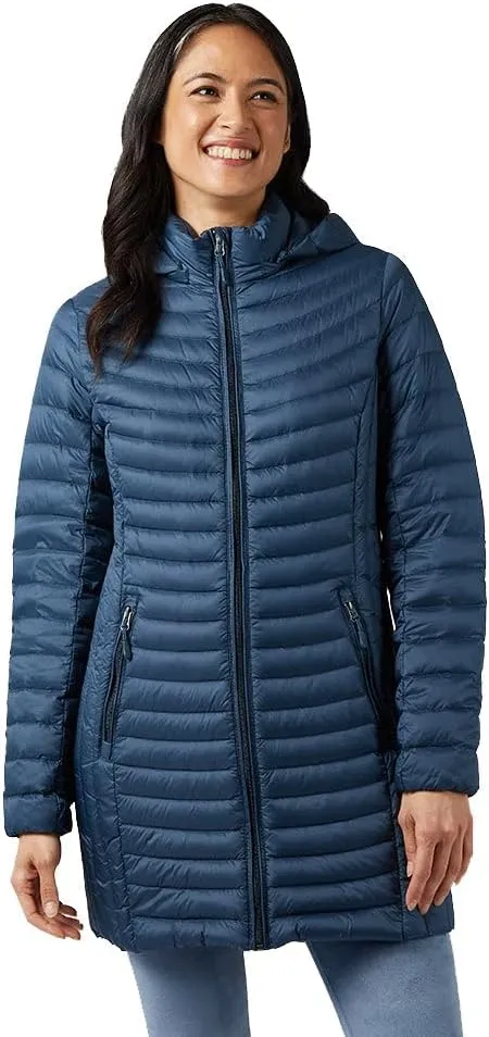 32 Degrees Women's 3/4 Ultra-Light Down Jacket| Slim Fit | Detachable Hood | Water Repellant