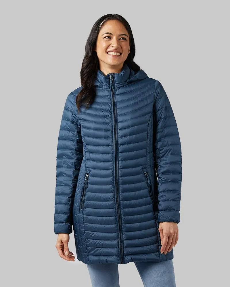 32 Degrees Women's 3/4 Ultra-Light Down Jacket| Slim Fit | Detachable Hood | Water Repellant