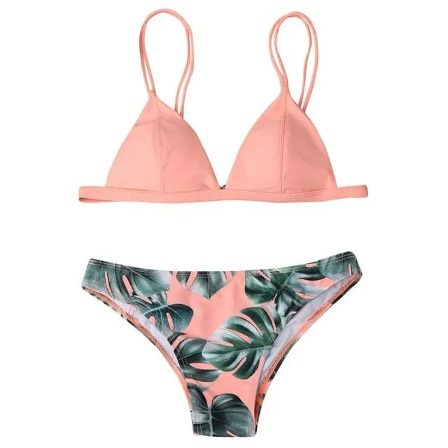 5 Color!! Sexy Swimwear Women Bikini Set Print Leaves Push-Up Padded Swimsuit Low Waist Bathing Beachwear Biquini Swimsuit 15