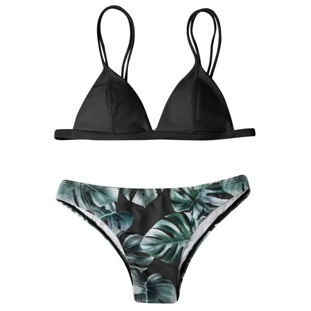 5 Color!! Sexy Swimwear Women Bikini Set Print Leaves Push-Up Padded Swimsuit Low Waist Bathing Beachwear Biquini Swimsuit 15