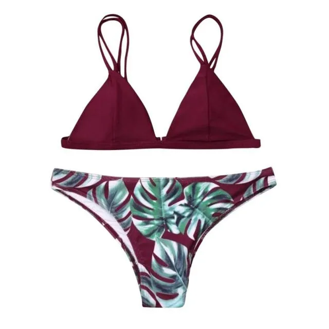 5 Color!! Sexy Swimwear Women Bikini Set Print Leaves Push-Up Padded Swimsuit Low Waist Bathing Beachwear Biquini Swimsuit 15