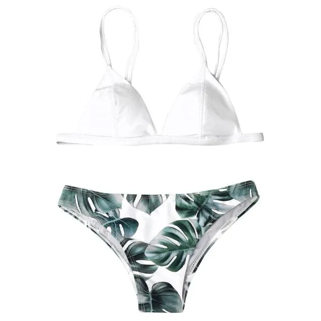 5 Color!! Sexy Swimwear Women Bikini Set Print Leaves Push-Up Padded Swimsuit Low Waist Bathing Beachwear Biquini Swimsuit 15