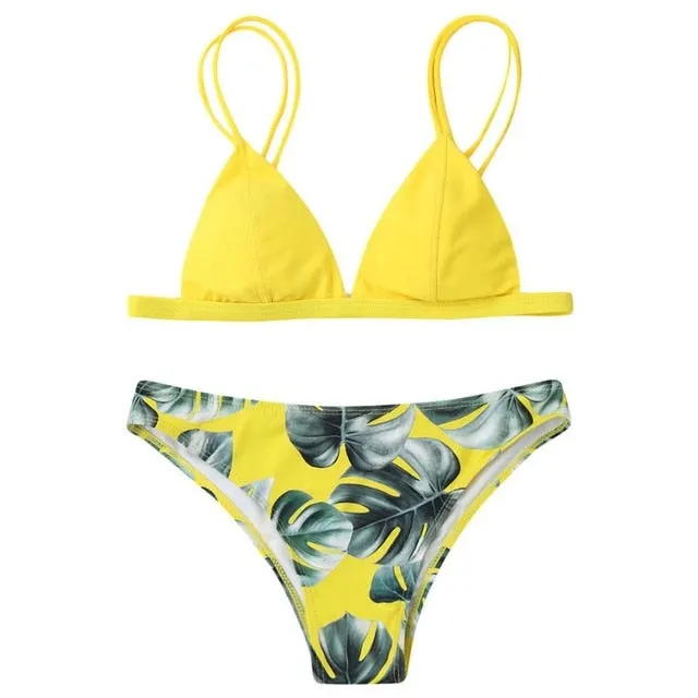 5 Color!! Sexy Swimwear Women Bikini Set Print Leaves Push-Up Padded Swimsuit Low Waist Bathing Beachwear Biquini Swimsuit 15