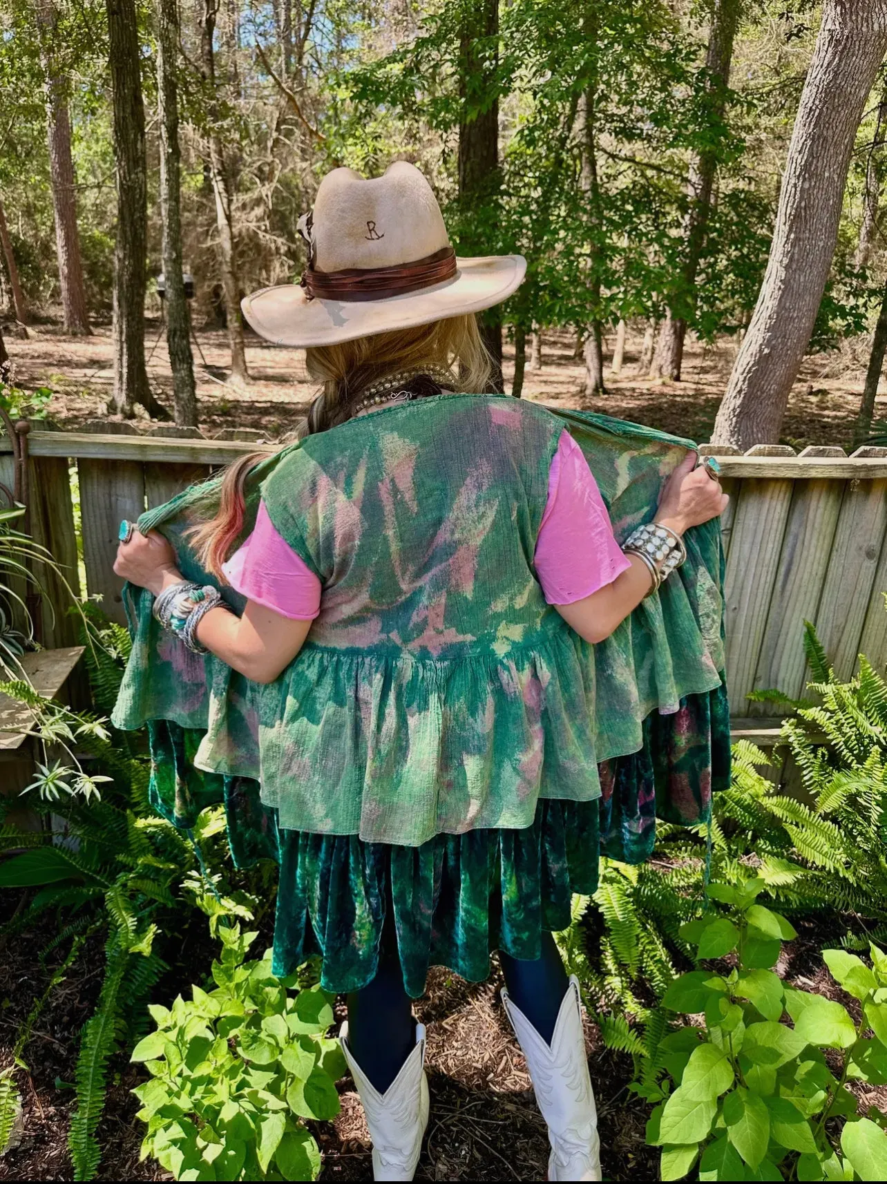 A RARE BIRD VELVET RUFFLE VEST