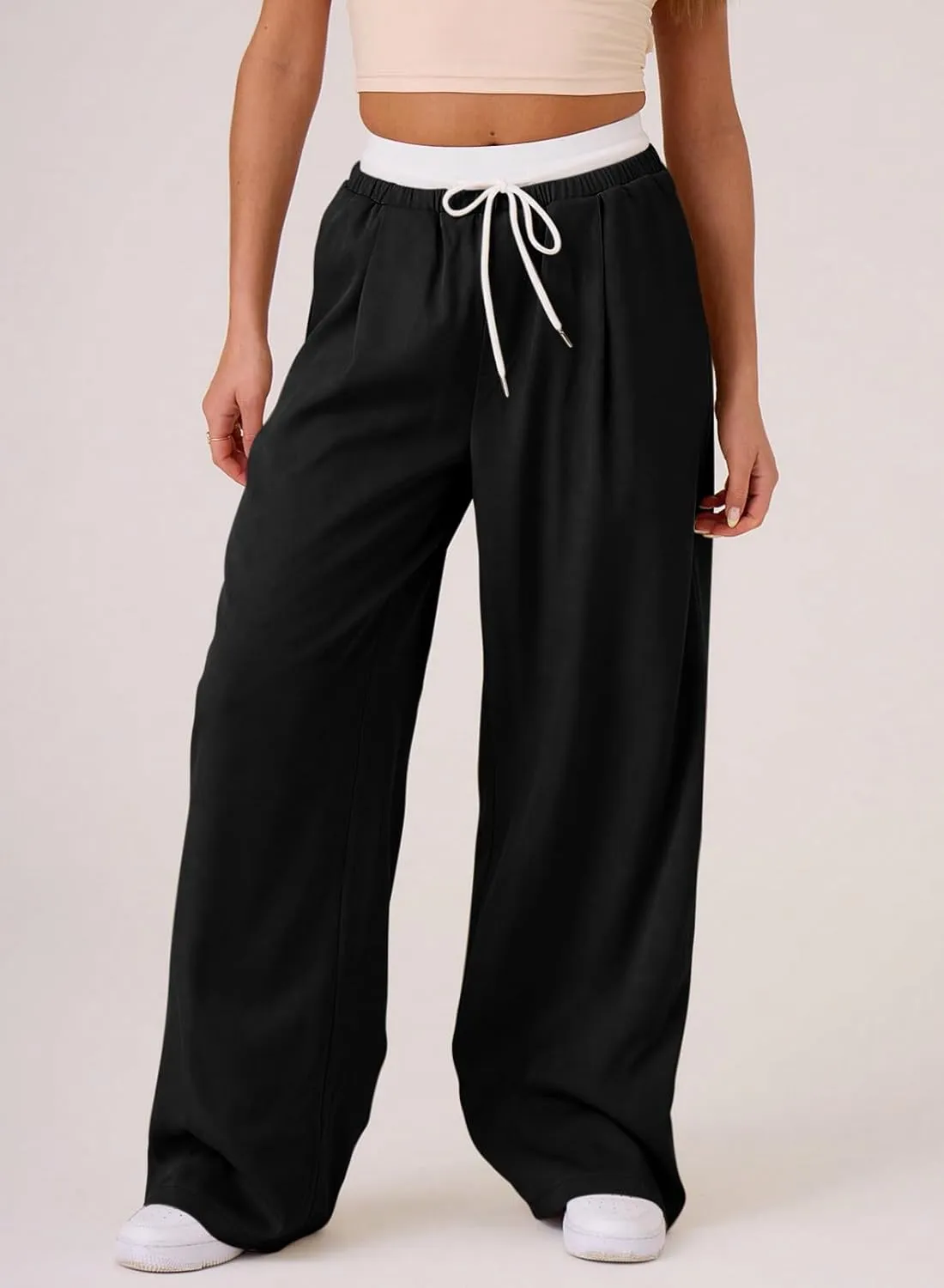 Acelitt Womens Winter Pants 2024 Wide Leg Drawstring Elastic Waist Casual Loose Comfy Trousers with Pockets