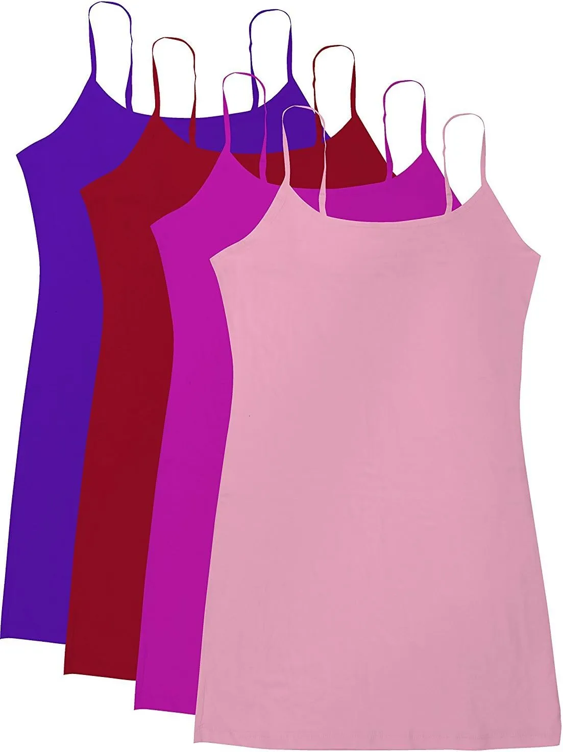 Active Basic Junior Women's Casual Plain Layering Camisole Cami Top Tank - 4 Pack