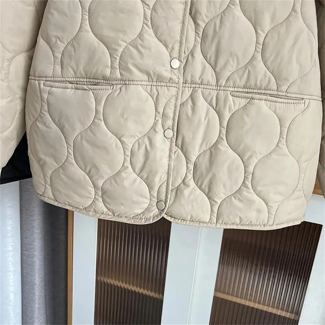 Alloaone Women Fall/Winter Thin Solid Color Small Cotton-Padded Parka Warm Coat