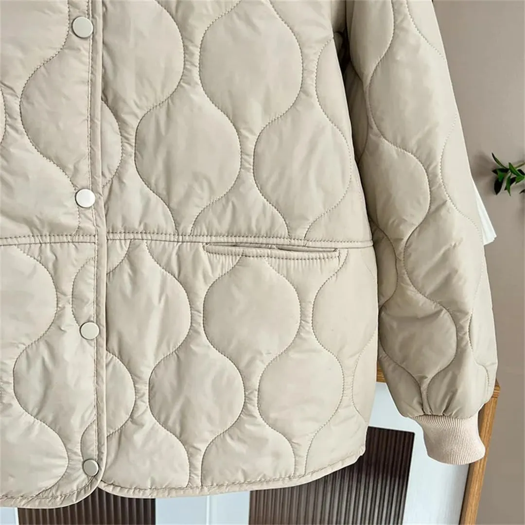 Alloaone Women Fall/Winter Thin Solid Color Small Cotton-Padded Parka Warm Coat
