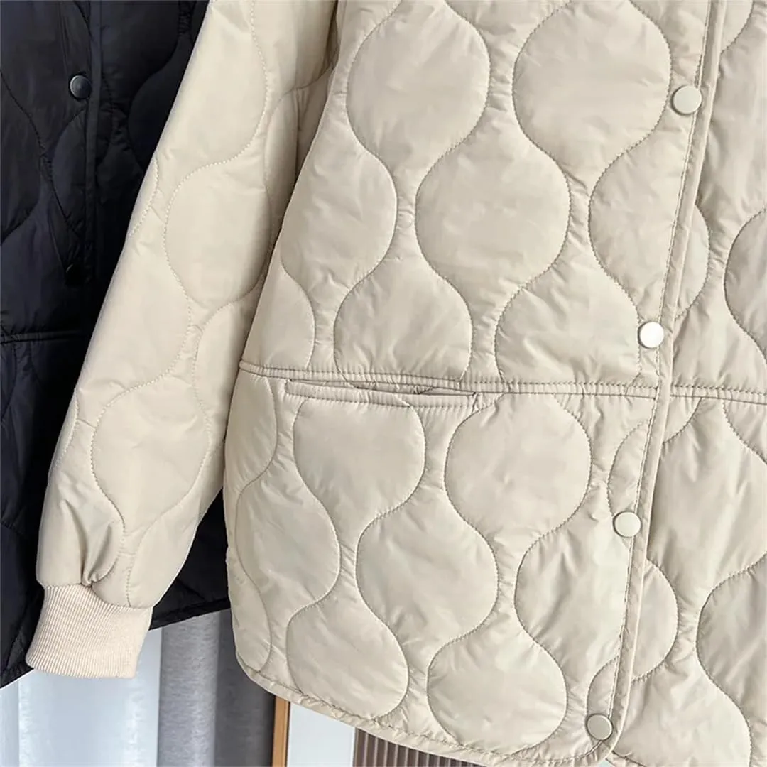 Alloaone Women Fall/Winter Thin Solid Color Small Cotton-Padded Parka Warm Coat