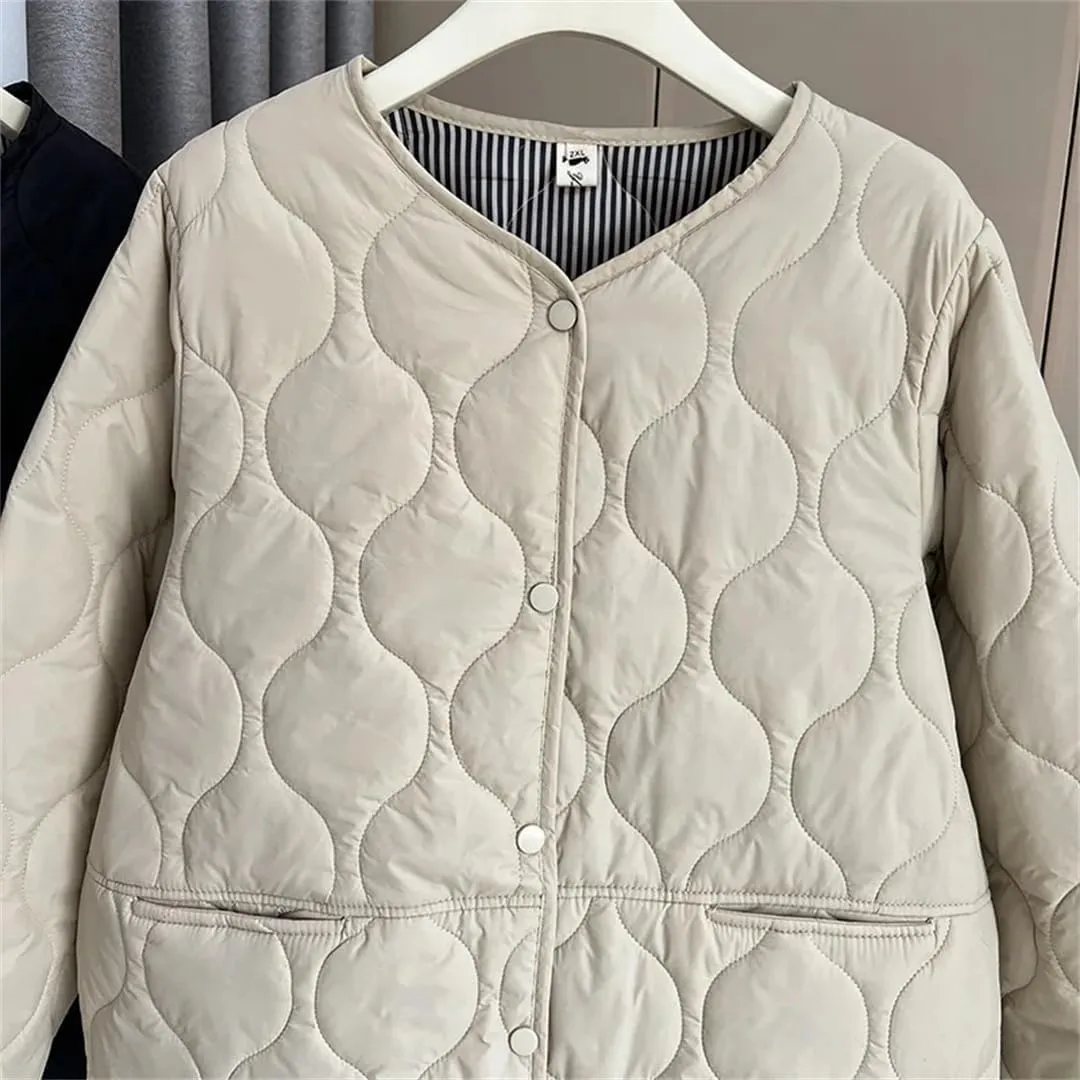 Alloaone Women Fall/Winter Thin Solid Color Small Cotton-Padded Parka Warm Coat