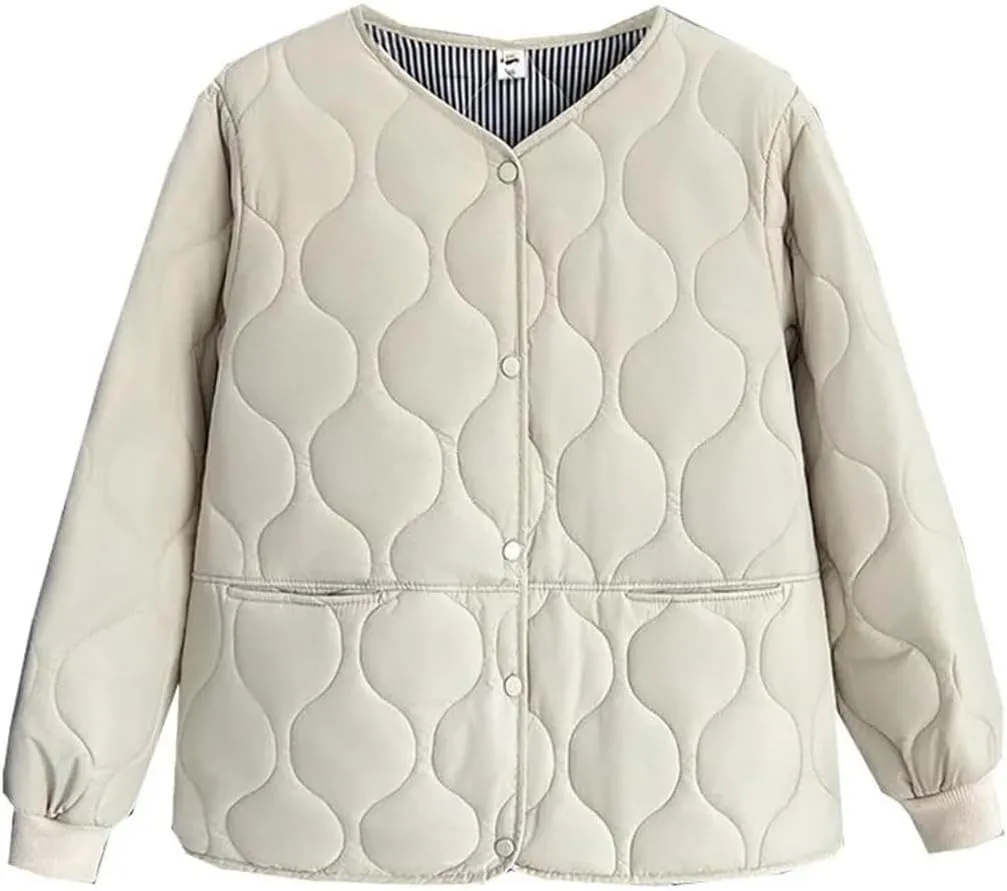 Alloaone Women Fall/Winter Thin Solid Color Small Cotton-Padded Parka Warm Coat