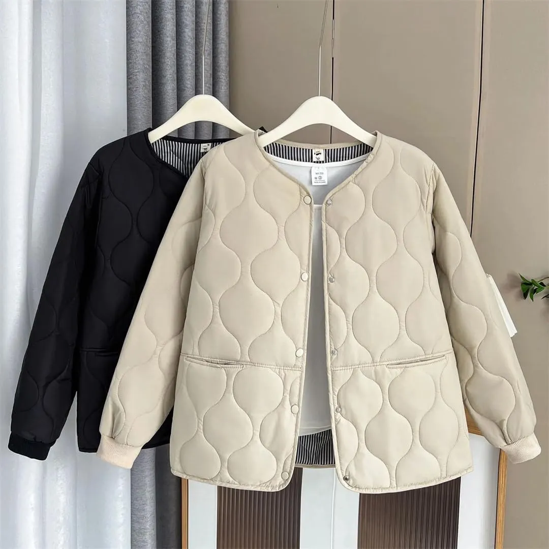 Alloaone Women Fall/Winter Thin Solid Color Small Cotton-Padded Parka Warm Coat