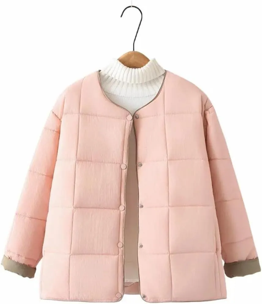 Alloaone Women Parka Autumn/Winter Square Contrast Color Cotton-Padded Coat