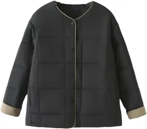 Alloaone Women Parka Autumn/Winter Square Contrast Color Cotton-Padded Coat