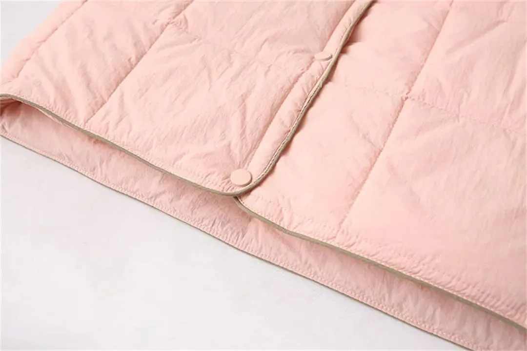 Alloaone Women Parka Autumn/Winter Square Contrast Color Cotton-Padded Coat