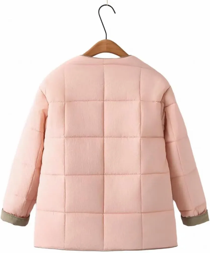Alloaone Women Parka Autumn/Winter Square Contrast Color Cotton-Padded Coat