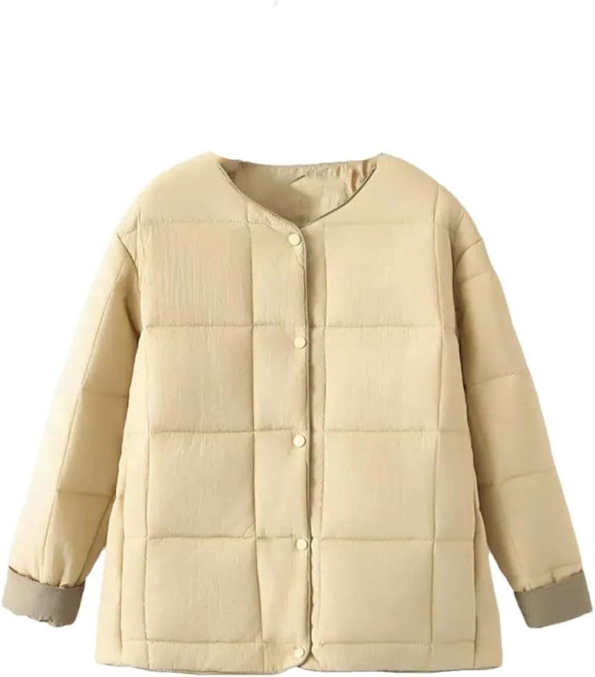 Alloaone Women Parka Autumn/Winter Square Contrast Color Cotton-Padded Coat