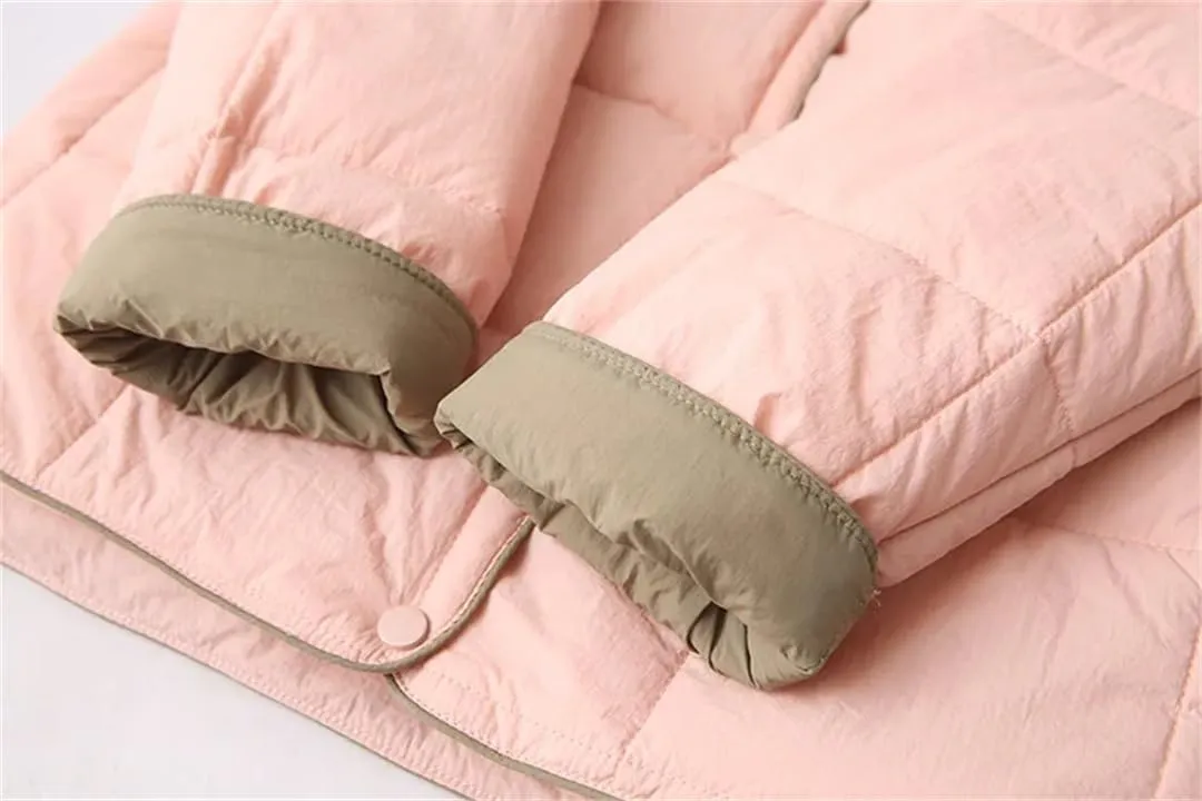Alloaone Women Parka Autumn/Winter Square Contrast Color Cotton-Padded Coat