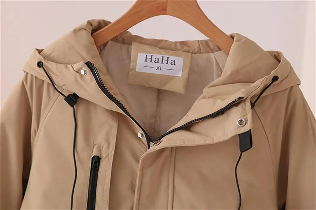 Alloaone Women Parka Winter Loose Label Hooded Outdoor Jacket Thicken Warm Cotton-Padded Coat