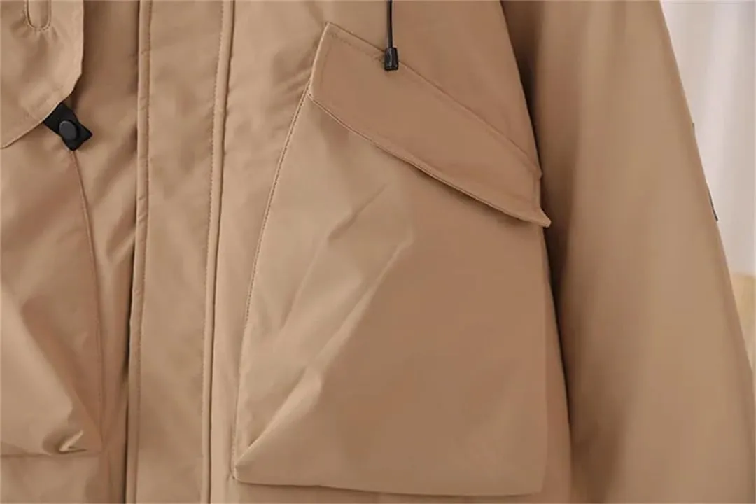 Alloaone Women Parka Winter Loose Label Hooded Outdoor Jacket Thicken Warm Cotton-Padded Coat