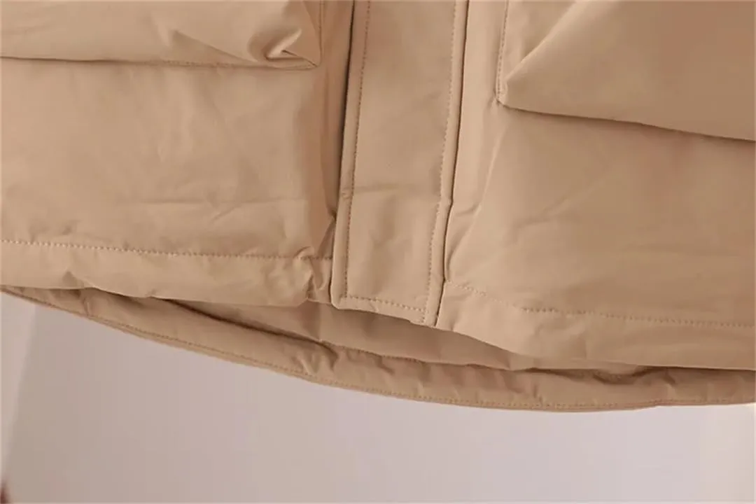 Alloaone Women Parka Winter Loose Label Hooded Outdoor Jacket Thicken Warm Cotton-Padded Coat