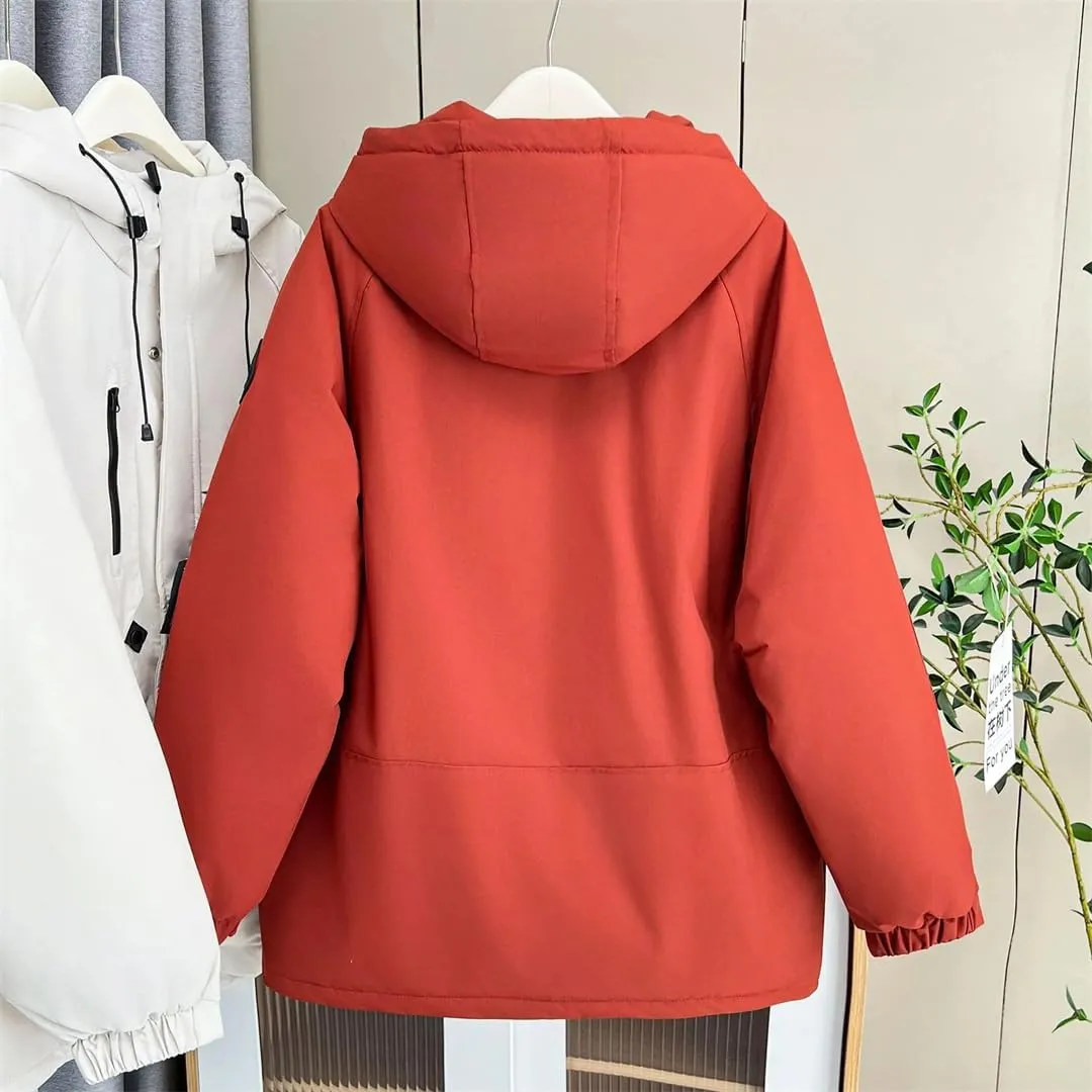 Alloaone Women Parka Winter Loose Label Hooded Outdoor Jacket Thicken Warm Cotton-Padded Coat