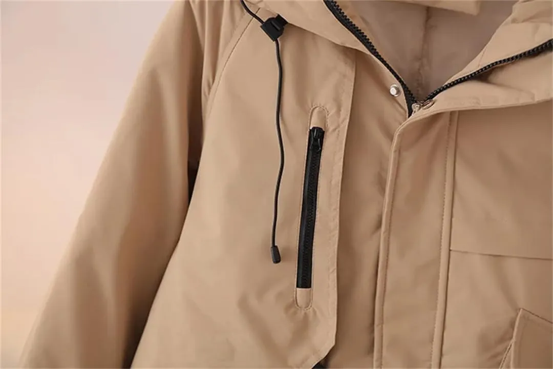 Alloaone Women Parka Winter Loose Label Hooded Outdoor Jacket Thicken Warm Cotton-Padded Coat