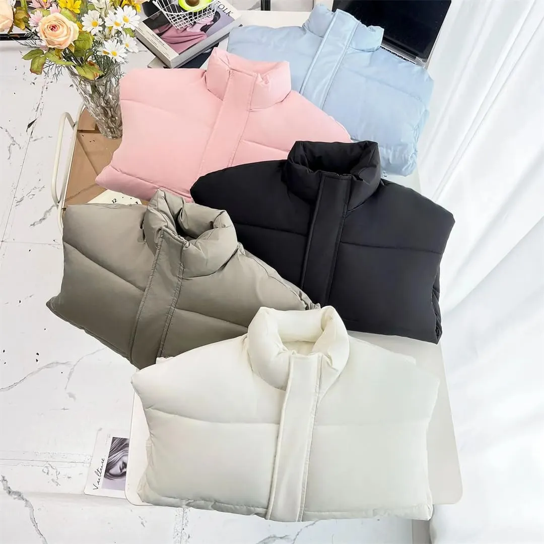 Alloaone Women Parka Winter Loose Thick Simple Version Stand Collar Solid Color Cotton-Padded Coat