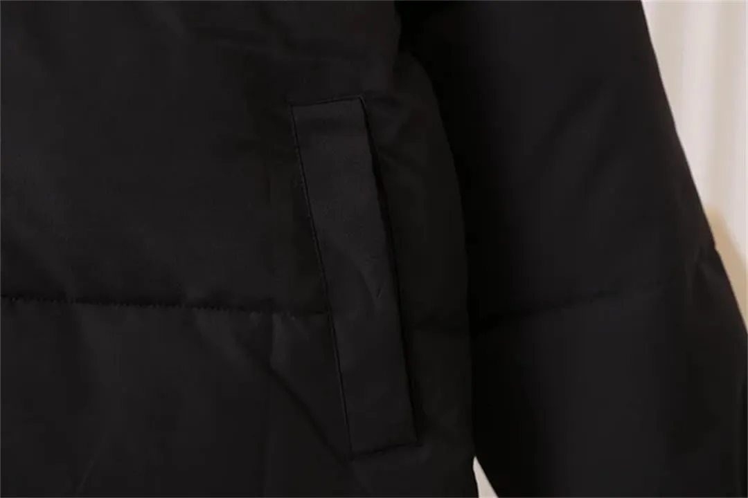 Alloaone Women Parka Winter Loose Thick Simple Version Stand Collar Solid Color Cotton-Padded Coat